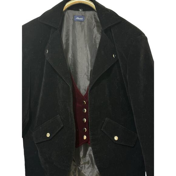 Klassich Black & Red Velvet TailCoat Jacket Steampunk Gothic Costume L - Picture 2 of 3